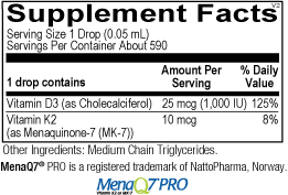D3 + K2 Liquid Ingredient Label